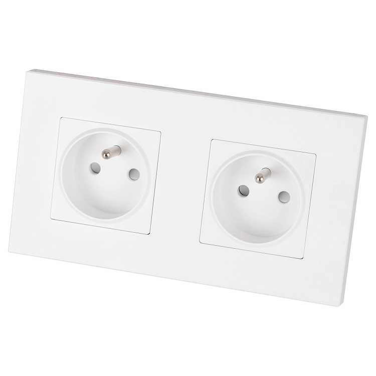 Dubbel Stopcontact Kunststof LINEA Wit Tweevoudig Afdekraam En 2 X Stopcontact MIUUN