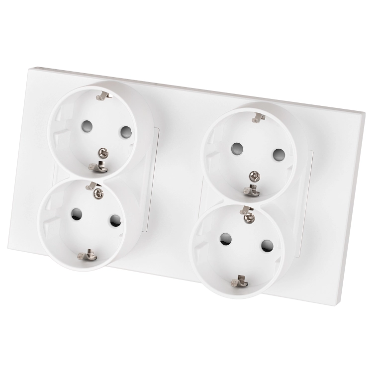 Viervoudig Schuko-Stopcontact Kunststof LINEA Wit En Tweevoudig Afdekraam 2 X Stopcontact