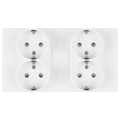 Viervoudig Schuko-Stopcontact Kunststof LINEA Wit En Tweevoudig Afdekraam 2 X Stopcontact