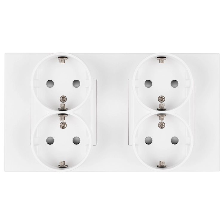 Viervoudig Schuko-Stopcontact Kunststof LINEA Wit En Tweevoudig Afdekraam 2 X Stopcontact