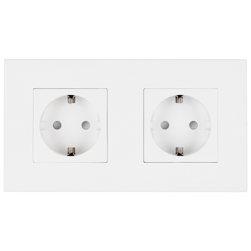 Dubbel Schuko-Stopcontact Kunststof LINEA Wit En Tweevoudig Afdekraam 2 X Stopcontact