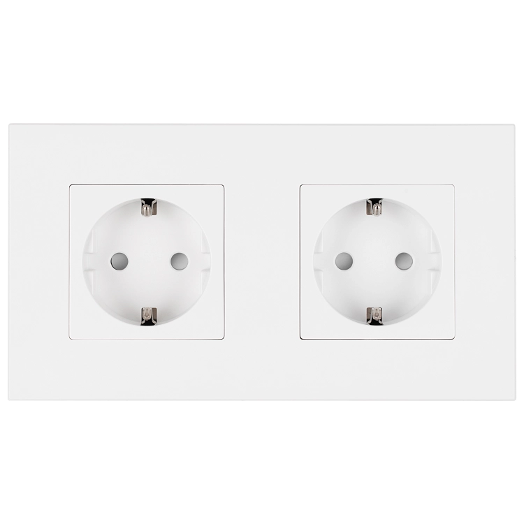 Dubbel Schuko-Stopcontact Kunststof LINEA Wit En Tweevoudig Afdekraam 2 X Stopcontact
