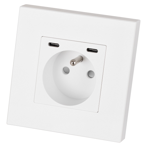 Stopcontact Kunststof LINEA + Dubbele USB C+C-Lader 20W Wit MIUUN