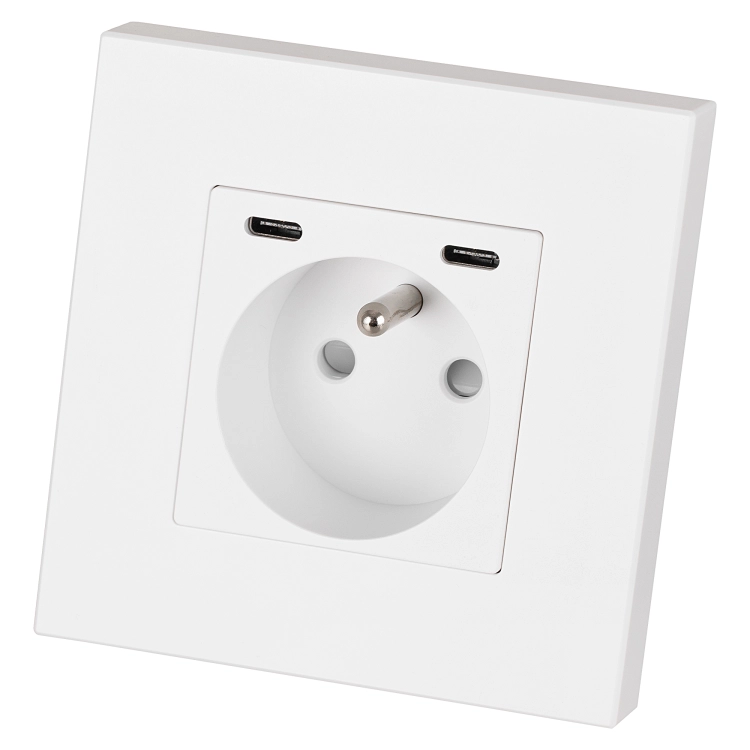 Stopcontact Kunststof LINEA + Dubbele USB C+C-Lader 20W Wit MIUUN
