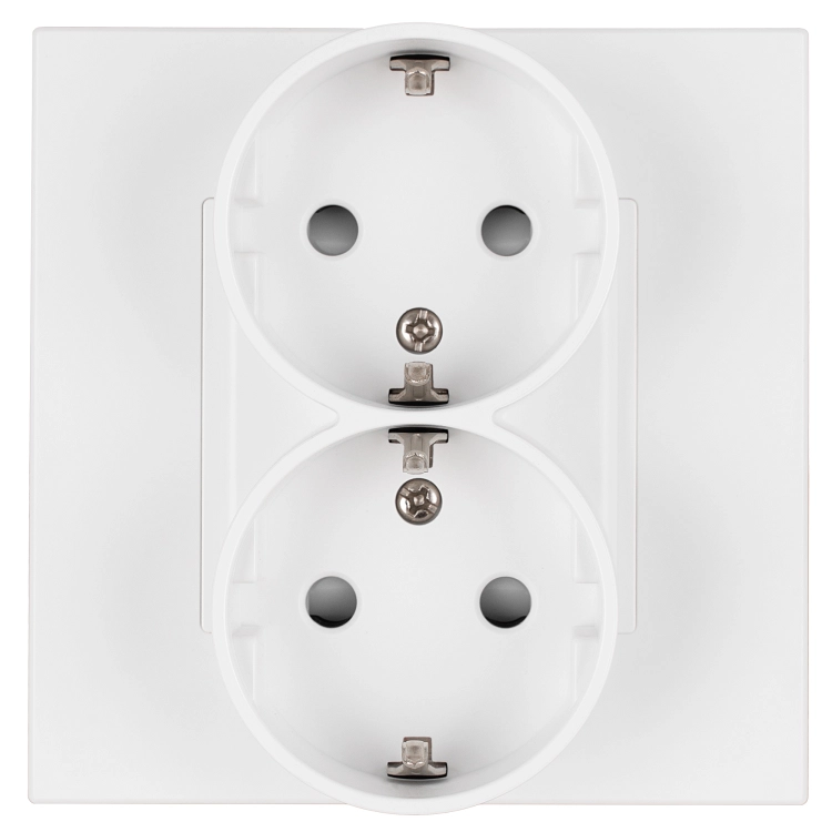 Dubbel Stopcontact Kunststof LINEA Schuko Met Randaarde Zonder Aardpen Wit MIUUN
