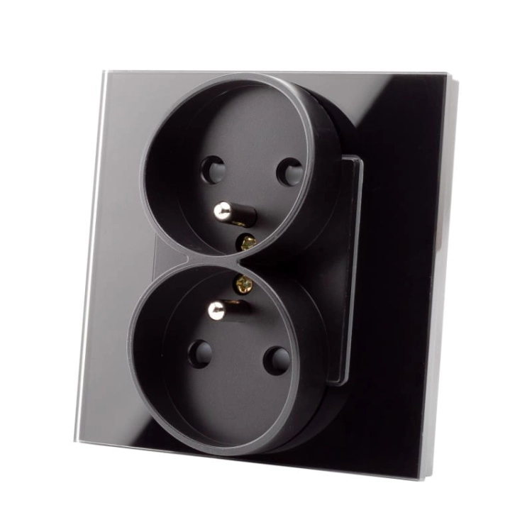 Dubbel Stopcontact Met Aardpen Glas Zwart MIUUN