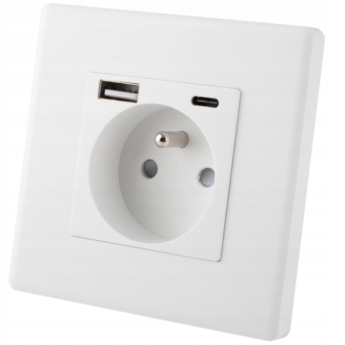 Stopcontact Wit Met Aardpen + Dubbele USB-Lader A+C 20W Set Met PVC-Afdekraam MIUUN