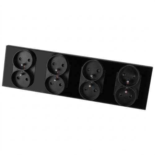 Stopcontact Viervoudig Kunststof LINEA Zwart Viervoudig Afdekraam En 4 X Dubbel Stopcontact MIUUN