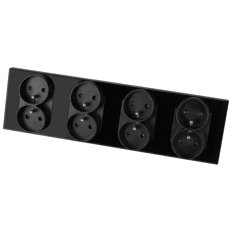 Stopcontact Viervoudig Kunststof LINEA Zwart Viervoudig Afdekraam En 4 X Dubbel Stopcontact MIUUN