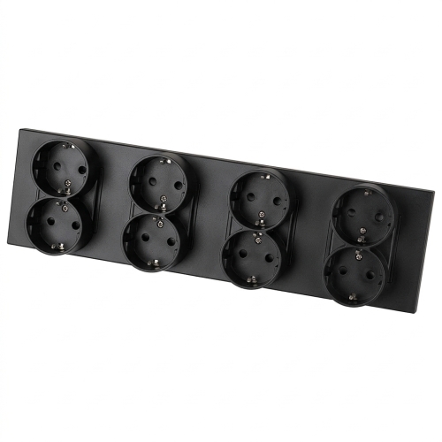 Schuko-Stopcontact Viervoudig Kunststof LINEA Zwart Viervoudig Afdekraam En 4 X Dubbel Stopcontact