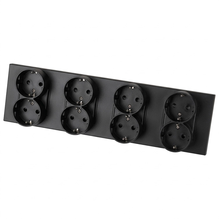 Schuko-Stopcontact Viervoudig Kunststof LINEA Zwart Viervoudig Afdekraam En 4 X Dubbel Stopcontact