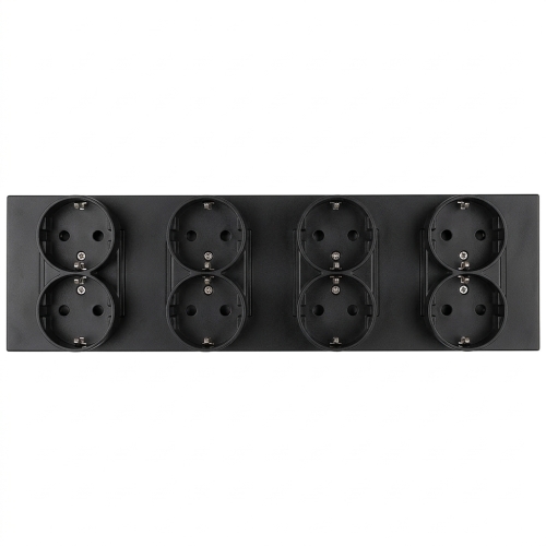 Schuko-Stopcontact Viervoudig Kunststof LINEA Zwart Viervoudig Afdekraam En 4 X Dubbel Stopcontact