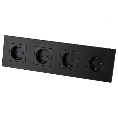 Schuko-Stopcontact Viervoudig Kunststof LINEA Zwart Viervoudig Afdekraam En 4 X Enkel Stopcontact