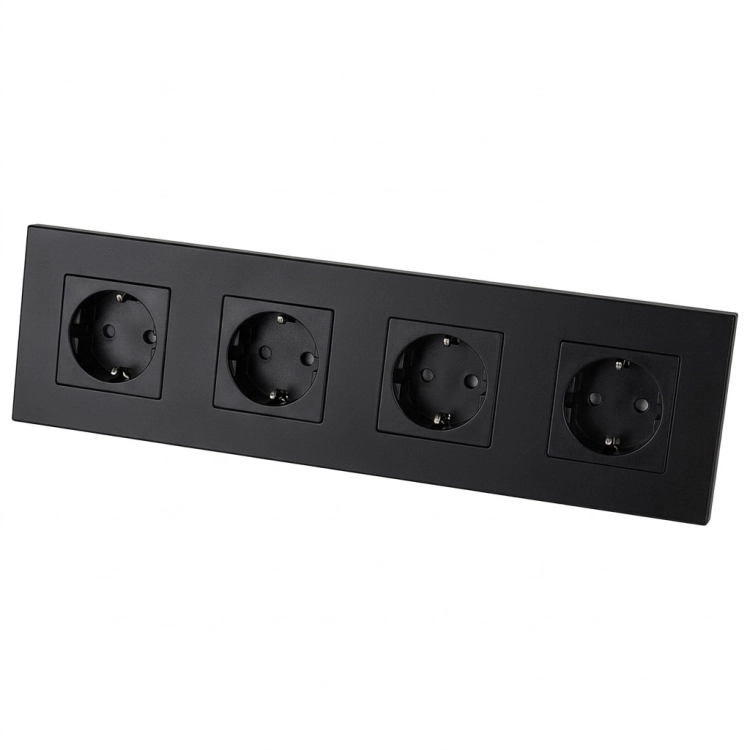 Schuko-Stopcontact Viervoudig Kunststof LINEA Zwart Viervoudig Afdekraam En 4 X Enkel Stopcontact