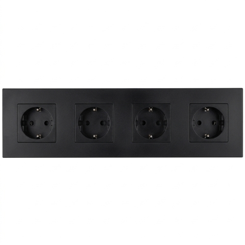 Schuko-Stopcontact Viervoudig Kunststof LINEA Zwart Viervoudig Afdekraam En 4 X Enkel Stopcontact