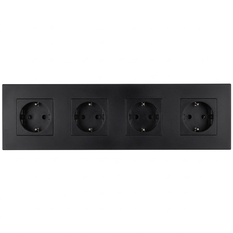 Schuko-Stopcontact Viervoudig Kunststof LINEA Zwart Viervoudig Afdekraam En 4 X Enkel Stopcontact