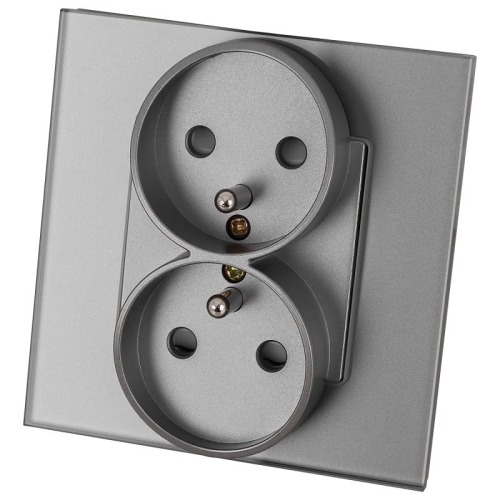 Dubbel Stopcontact Met Aarding Glas Grijs