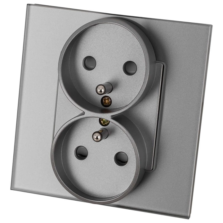 Dubbel Stopcontact Met Aarding Glas Grijs