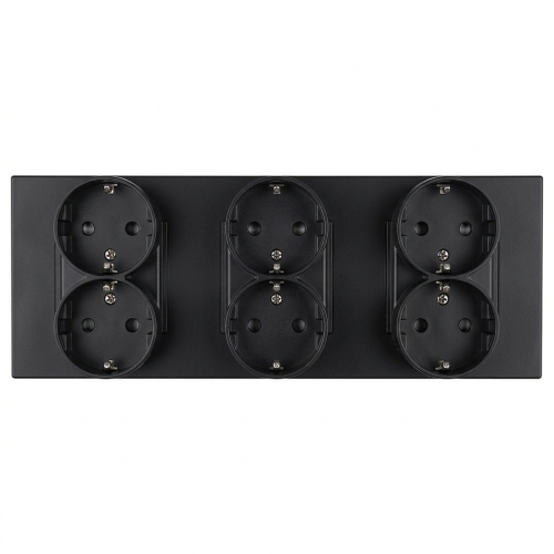 Schuko-Stopcontact Drievoudig Kunststof LINEA Zwart Drievoudig Afdekraam En 3 X Dubbel Stopcontact