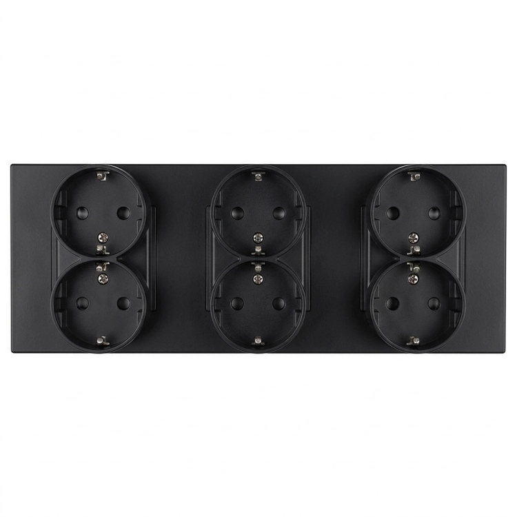 Schuko-Stopcontact Drievoudig Kunststof LINEA Zwart Drievoudig Afdekraam En 3 X Dubbel Stopcontact