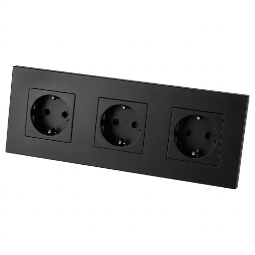 Schuko-Stopcontact Drievoudig Kunststof LINEA Zwart Drievoudig Afdekraam En 3 X Enkel Stopcontact