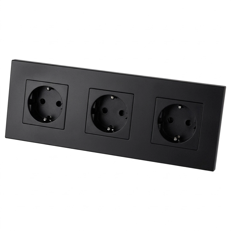 Schuko-Stopcontact Drievoudig Kunststof LINEA Zwart Drievoudig Afdekraam En 3 X Enkel Stopcontact