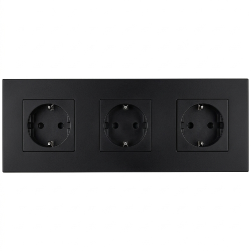 Schuko-Stopcontact Drievoudig Kunststof LINEA Zwart Drievoudig Afdekraam En 3 X Enkel Stopcontact