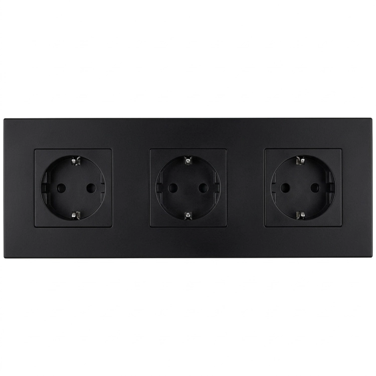 Schuko-Stopcontact Drievoudig Kunststof LINEA Zwart Drievoudig Afdekraam En 3 X Enkel Stopcontact