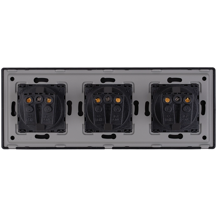 Schuko-Stopcontact Drievoudig Kunststof LINEA Zwart Drievoudig Afdekraam En 3 X Enkel Stopcontact