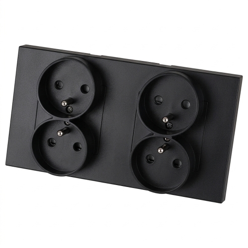 Stopcontact Viervoudig Kunststof LINEA Zwart En Tweevoudig Afdekraam 2 X Dubbel Stopcontact MIUUN