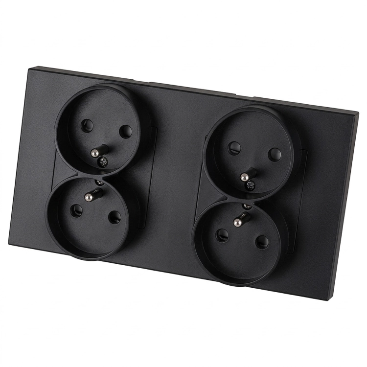 Stopcontact Viervoudig Kunststof LINEA Zwart En Tweevoudig Afdekraam 2 X Dubbel Stopcontact MIUUN