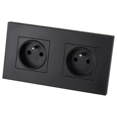 Stopcontact Dubbel Kunststof LINEA Zwart En Tweevoudig Afdekraam 2 X Enkel Stopcontact MIUUN
