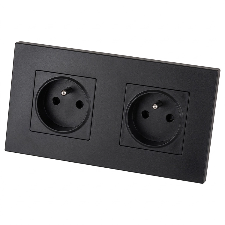 Stopcontact Dubbel Kunststof LINEA Zwart En Tweevoudig Afdekraam 2 X Enkel Stopcontact MIUUN