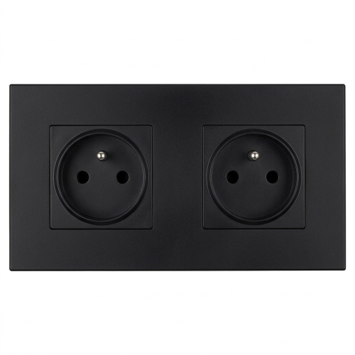 Stopcontact Dubbel Kunststof LINEA Zwart En Tweevoudig Afdekraam 2 X Enkel Stopcontact MIUUN