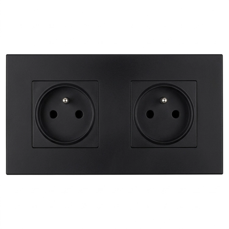 Stopcontact Dubbel Kunststof LINEA Zwart En Tweevoudig Afdekraam 2 X Enkel Stopcontact MIUUN