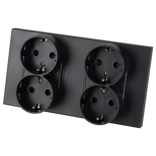 Schuko-Stopcontact Viervoudig Kunststof LINEA Zwart Tweevoudig Afdekraam 2 X Dubbel Stopcontact