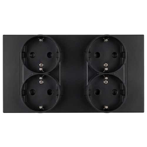 Schuko-Stopcontact Viervoudig Kunststof LINEA Zwart Tweevoudig Afdekraam 2 X Dubbel Stopcontact