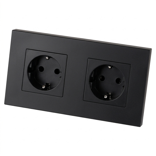 Schuko-Stopcontact Dubbel Kunststof LINEA Zwart Tweevoudig Afdekraam 2 X Enkel Stopcontact