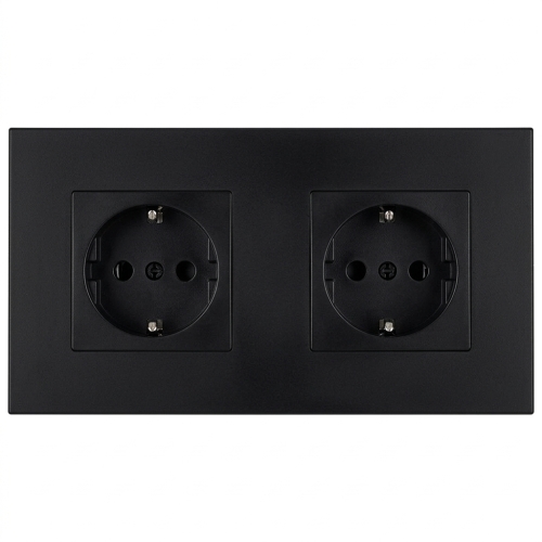 Schuko-Stopcontact Dubbel Kunststof LINEA Zwart Tweevoudig Afdekraam 2 X Enkel Stopcontact