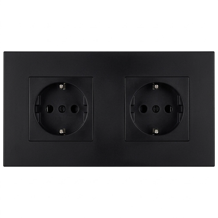 Schuko-Stopcontact Dubbel Kunststof LINEA Zwart Tweevoudig Afdekraam 2 X Enkel Stopcontact