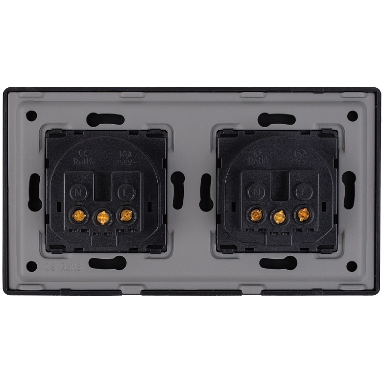 Schuko-Stopcontact Dubbel Kunststof LINEA Zwart Tweevoudig Afdekraam 2 X Enkel Stopcontact