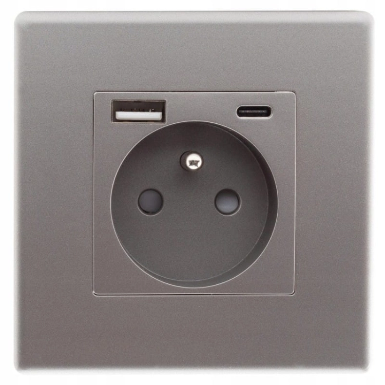 Stopcontact Grijs Met Aardpen + USB A+C 20W Set Met Afdekraam PVC MIUUN