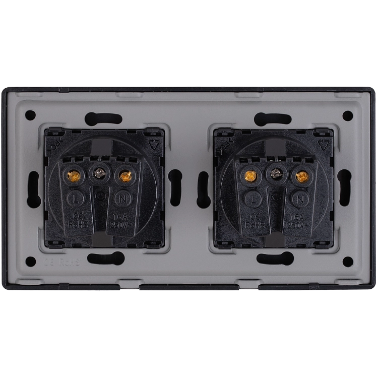 Dubbel Stopcontact Glas Hoogglans Schuko Zwart En Tweevoudig Afdekraam 2 X Stopcontact
