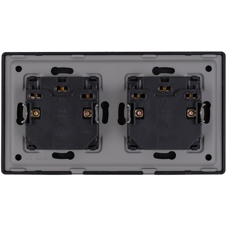 Viervoudig Stopcontact Glas Hoogglans Schuko Zwart En Tweevoudig Afdekraam 2 X Stopcontact