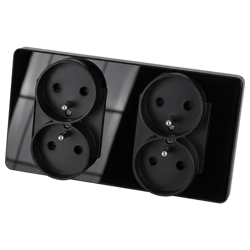 Viervoudig Glazen Glans Zwart Stopcontact En Tweevoudig Afdekraam 2 X Dubbel Stopcontact MIUUN
