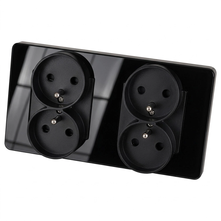 Viervoudig Glazen Glans Zwart Stopcontact En Tweevoudig Afdekraam 2 X Dubbel Stopcontact MIUUN