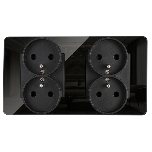Viervoudig Glazen Glans Zwart Stopcontact En Tweevoudig Afdekraam 2 X Dubbel Stopcontact MIUUN