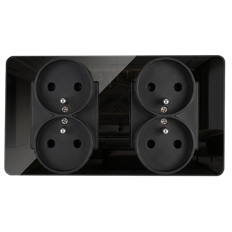 Viervoudig Glazen Glans Zwart Stopcontact En Tweevoudig Afdekraam 2 X Dubbel Stopcontact MIUUN