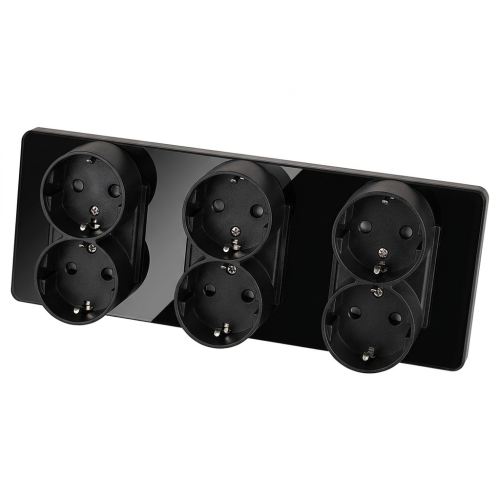 Drievoudig Glazen Glans Zwart Schuko-Stopcontact Drievoudig Afdekraam En 3 X Dubbel Stopcontact MIUUN