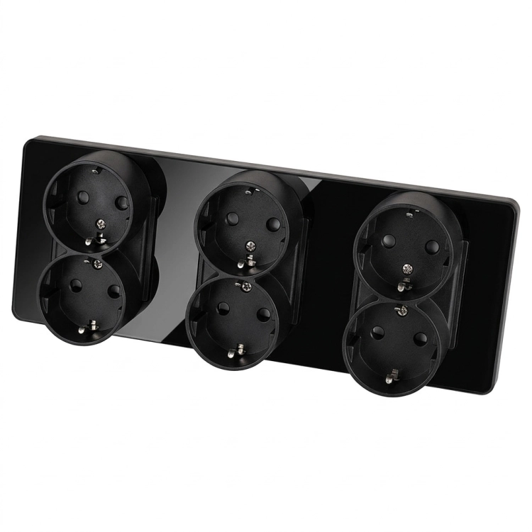 Drievoudig Glazen Glans Zwart Schuko-Stopcontact Drievoudig Afdekraam En 3 X Dubbel Stopcontact MIUUN